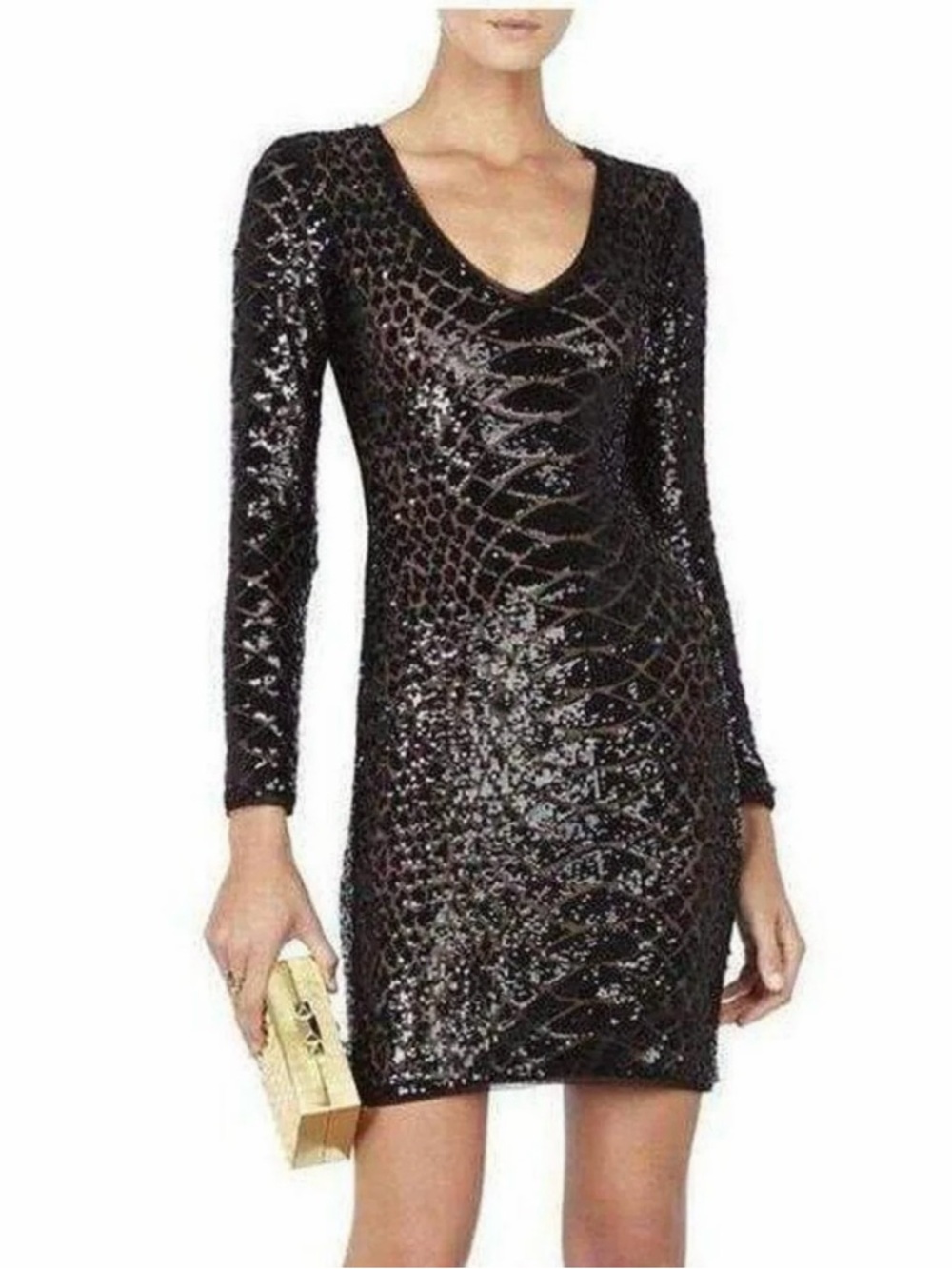BCBG MaxAzria sequin python bodycon dress